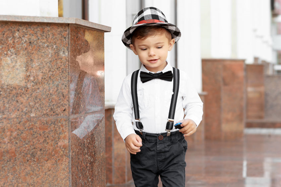 IWEMEK Kid Y-Back Adjustable Brace Suspender Pre-Tied Bowtie Short Trim Fedora Hat 3PCS Outfit for Boys/Girls 